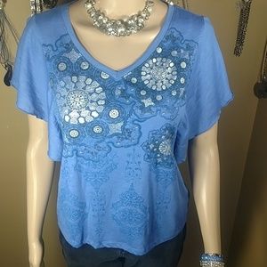 Style & Co Gorgeous Bling & Denim Blue Top